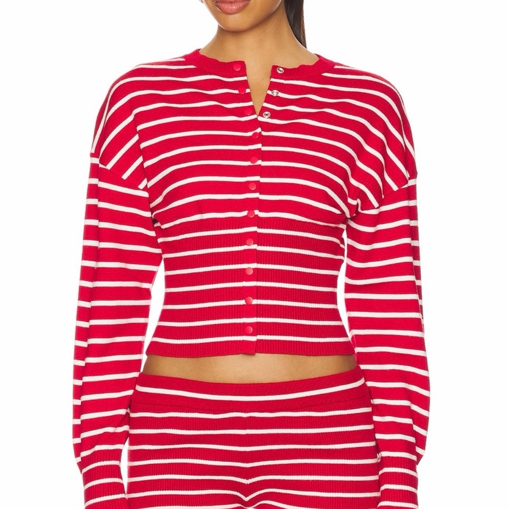 Lioness Red and White Striped Cardigan and Shorts Set